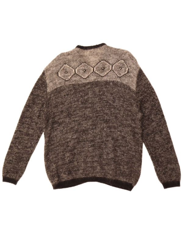 Vintage ženski prekomjerni kardigan džemper IT 48 XL Sivi Fair Isle moher