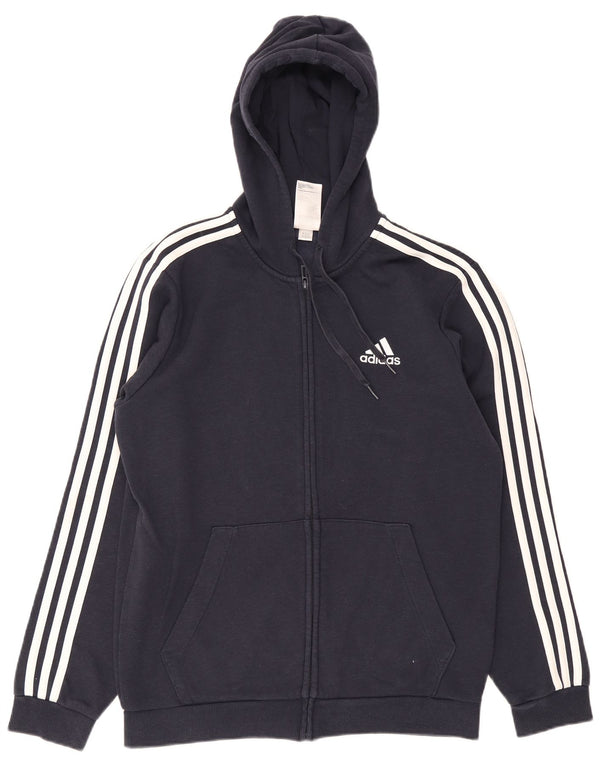 Adidas muški pulover s kapuljačom na patentni zatvarač srednje tamnoplavi pamuk