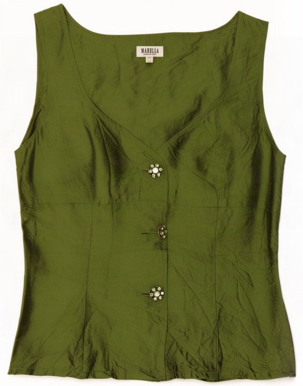 Marella Ženska kratko košulja bez rukava UK 12 Medium Green Silk