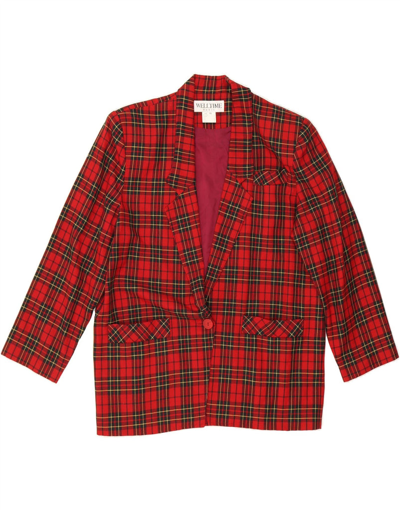 VINTAGE Womens Longline 1 Button Blazer Jacket Size 13 Medium Red Check Vintage Vintage and Second-Hand Vintage from Messina Hembry 