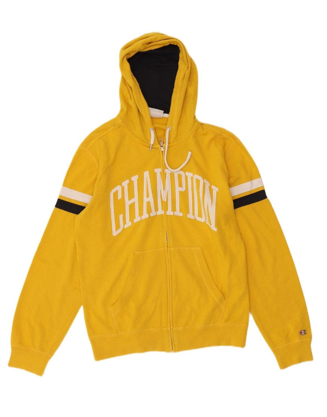 CHAMPION Mens Graphic Zip Hoodie Sweater Medium Yellow