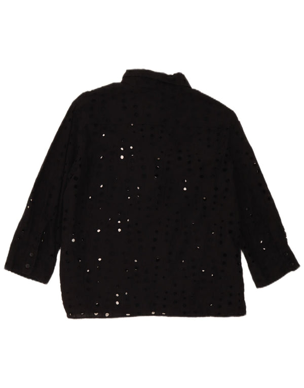Zara ženska košulja bluza 3/4 rukava UK 14 Srednji crni pamuk
