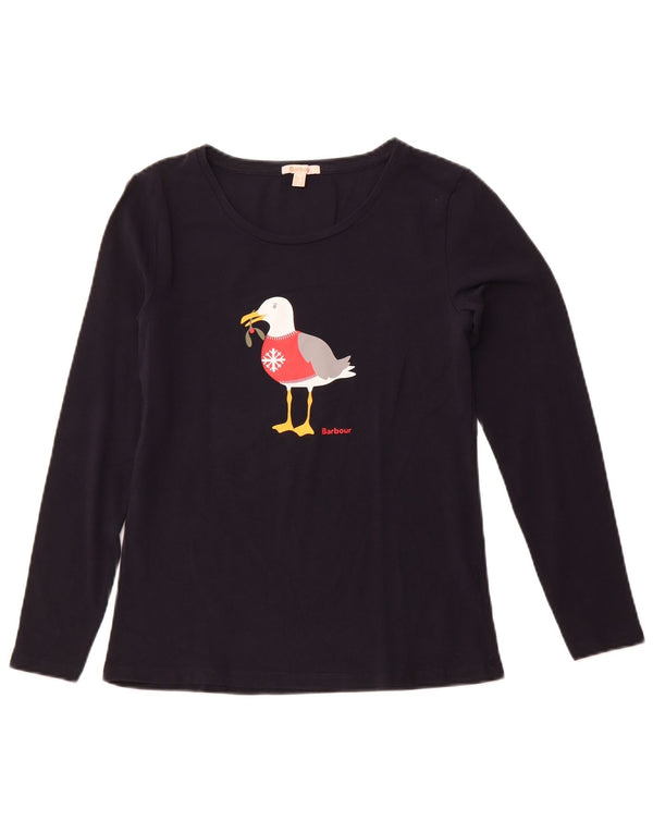 BARBOUR Ženska majica s grafičkim motivima dugih rukava UK 10 Mala tamnoplava božićna