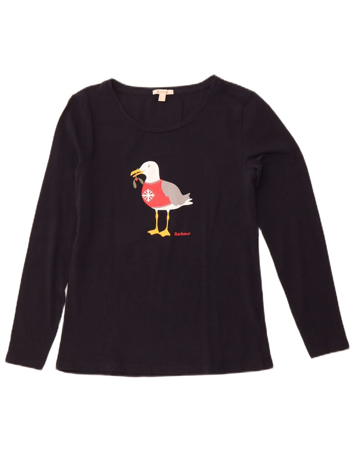 BARBOUR Ženska majica s grafičkim motivima dugih rukava UK 10 Mala tamnoplava božićna