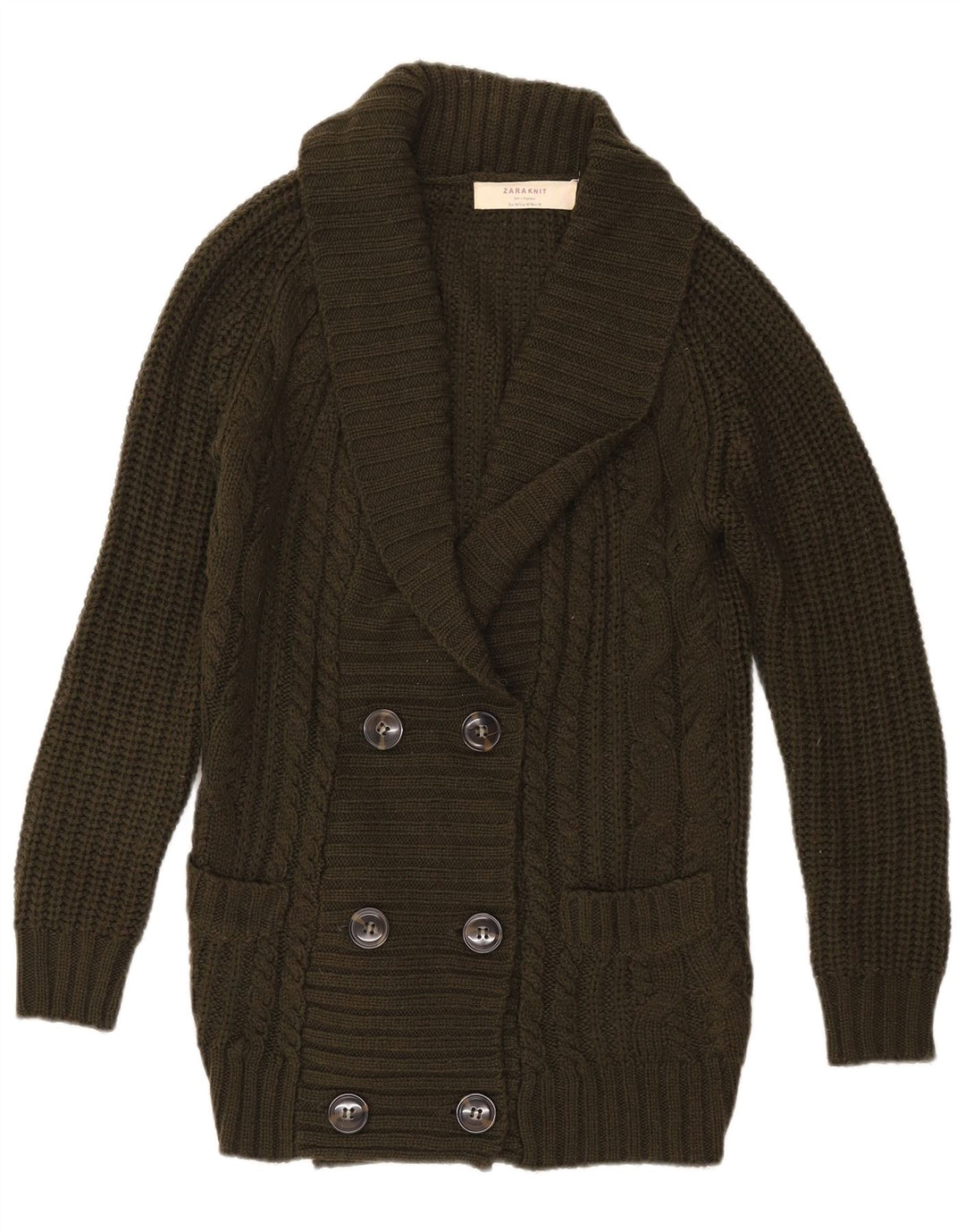 Zara ženski džemper s dvostrukim kopčanjem UK 14 srednje kaki boje