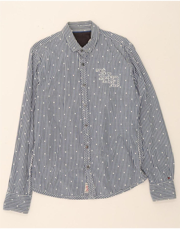 TOMMY HILFIGER Mens Graphic Shirt Large Blue Gingham Cotton Vintage Tommy Hilfiger and Second-Hand Tommy Hilfiger from Messina Hembry 
