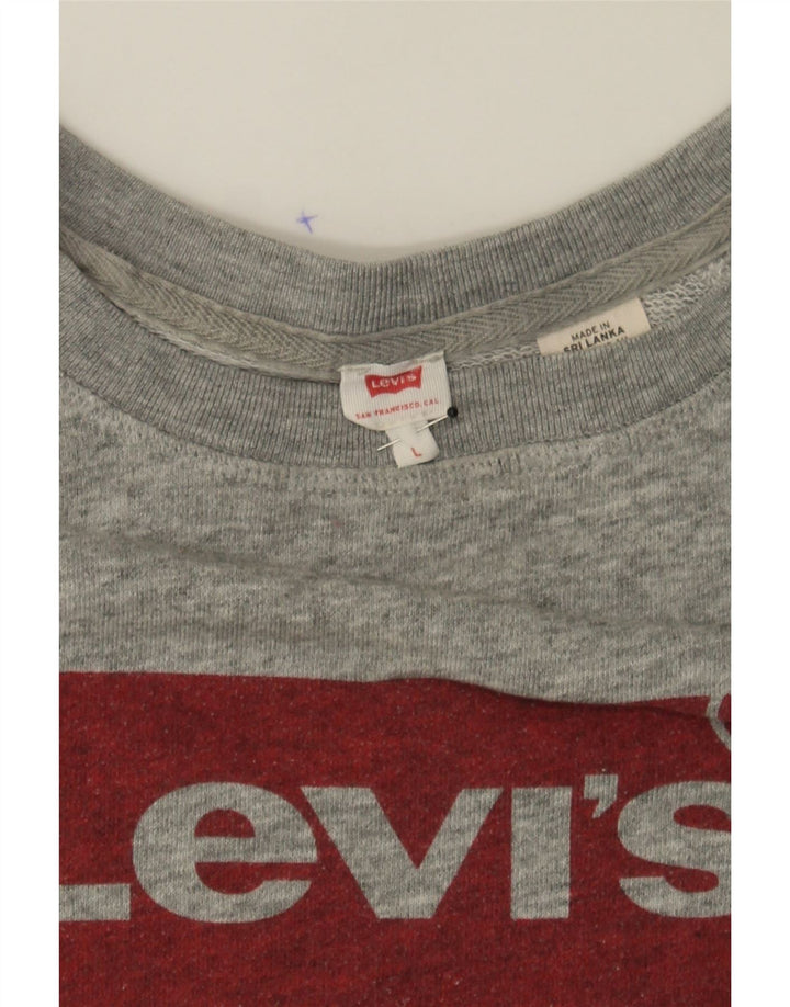 LEVI'S Womens Graphic Sweatshirt Jumper UK 16 Large Grey Cotton Vintage Levi's and Second-Hand Levi's from Messina Hembry 