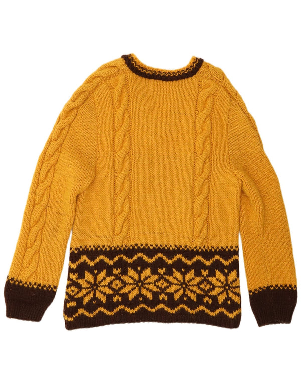 Vintage ženski džemper s V-izrezom UK 14 Srednje žuti Fair Isle