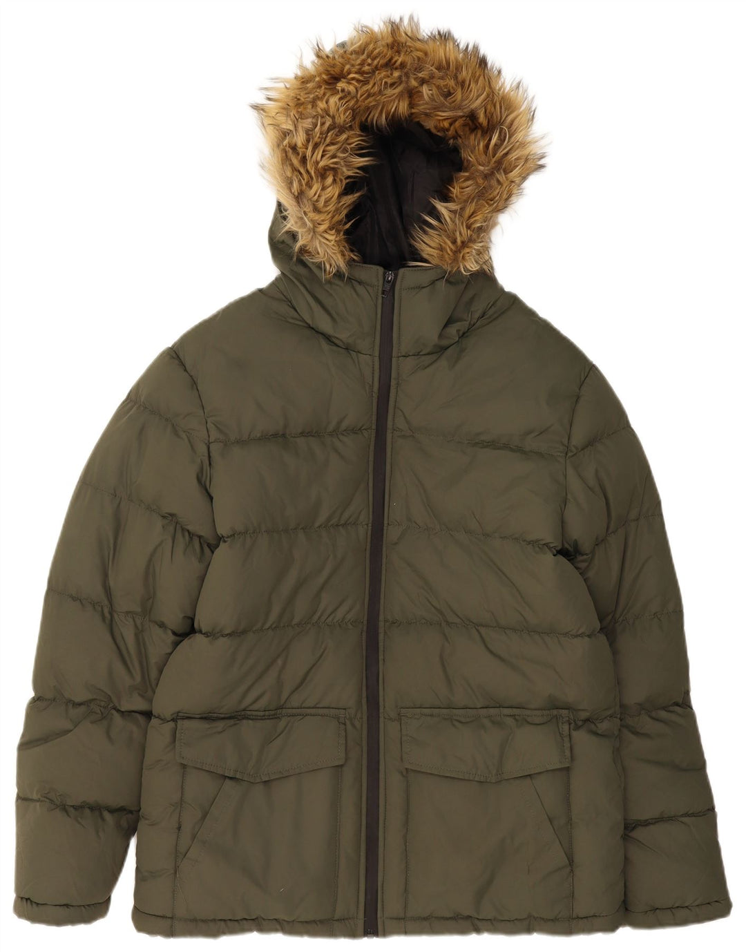 FRENCH CONNECTION Mens Hooded Padded Jacket UK 38 Medium Khaki Polyester
