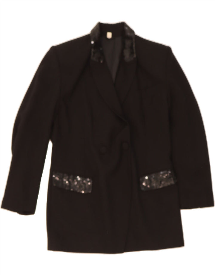 VINTAGE Womens Double Breasted Blazer Jacket IT 42 Medium Black Viscose Vintage Vintage and Second-Hand Vintage from Messina Hembry 