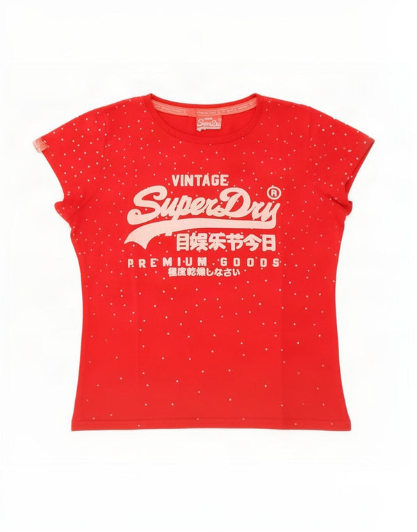 Superdry ženska majica kratkih rukava s grafičkim motivima UK 18 XL pamuk na crvene mrlje