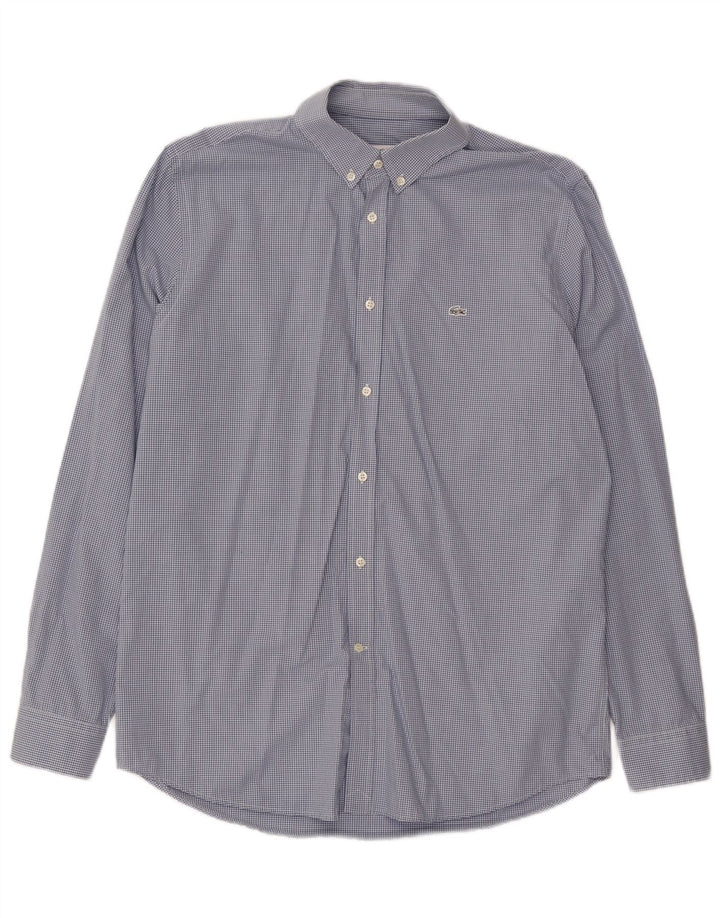 LACOSTE Mens Regular Fit Shirt Size 42 Large Blue Gingham Cotton
