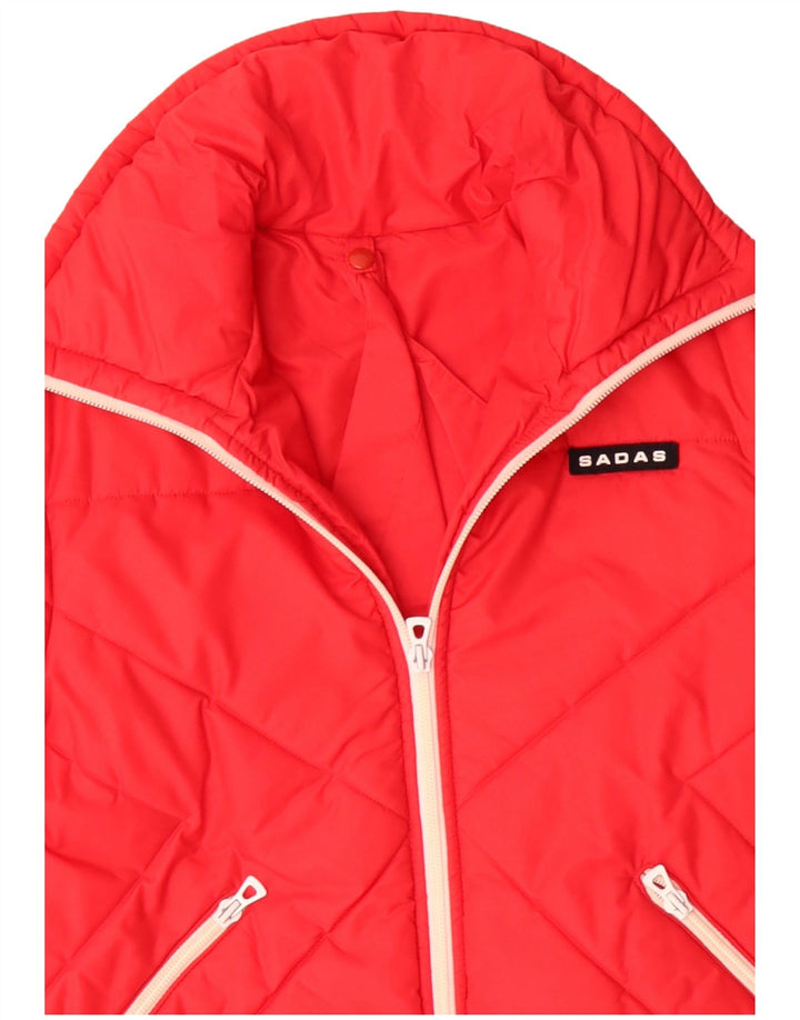 VINTAGE Ženska podstavljena jakna s kapuljačom UK 16 Veliki crveni poliamid