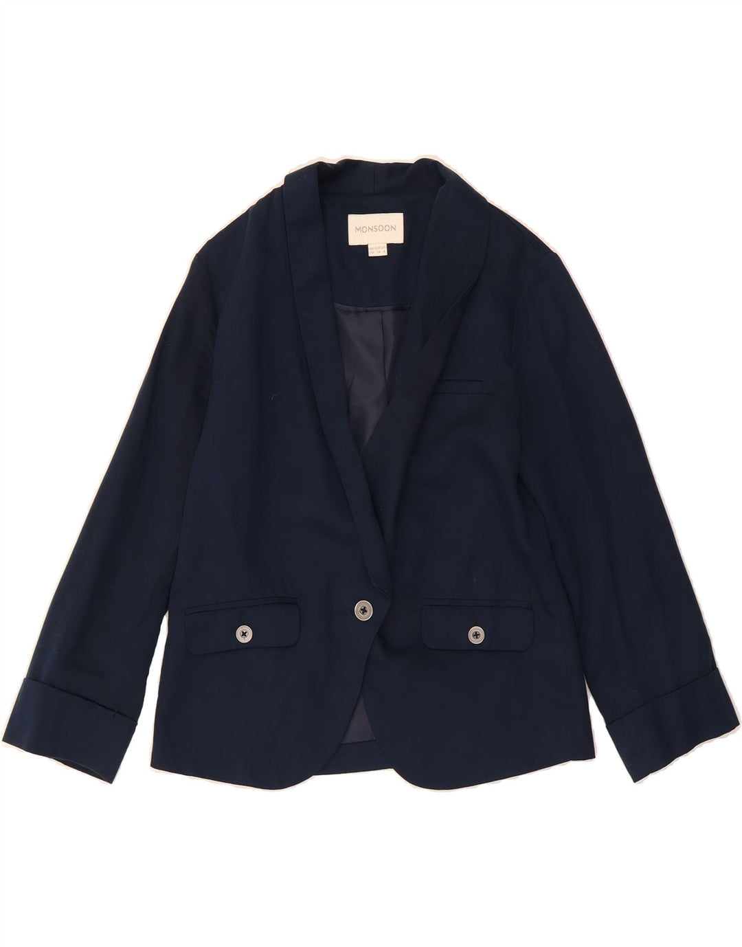 MONSOON Womens 1 Button Blazer Jacket UK 10 Small Navy Blue Lyocell Vintage Monsoon and Second-Hand Monsoon from Messina Hembry 