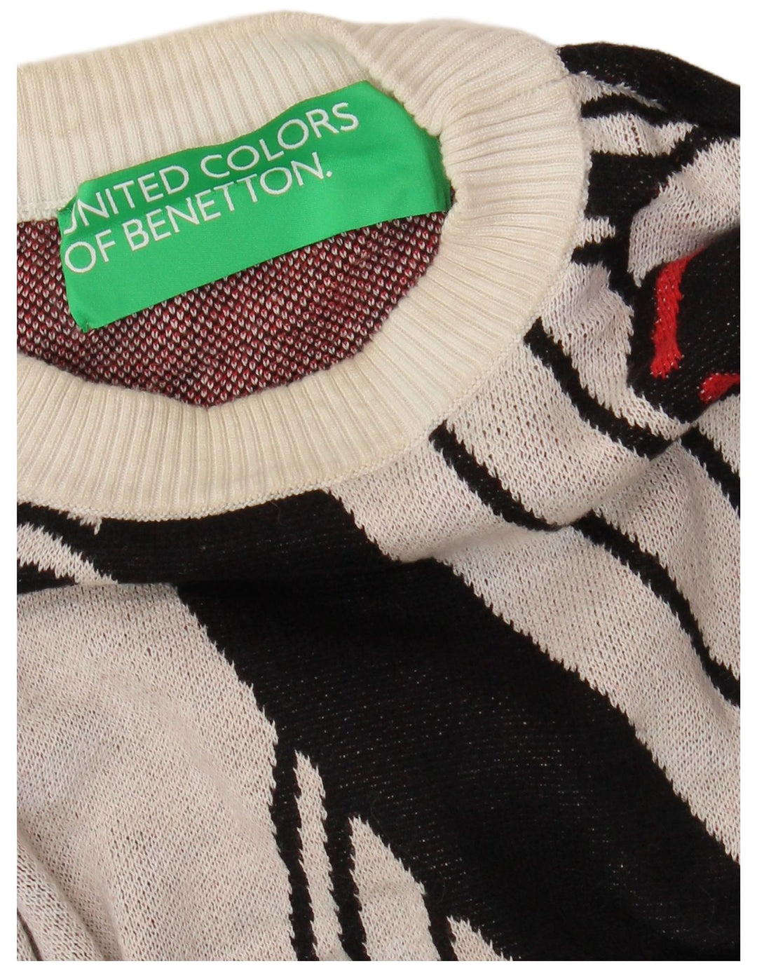 BENETTON muški džemper s igraćim kartama s okruglim izrezom srednje bijele boje