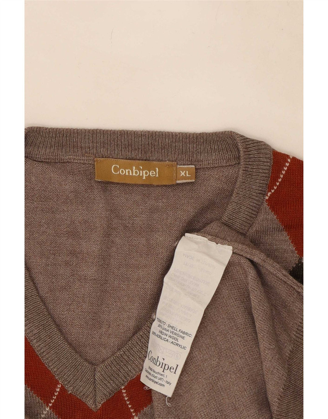 Conbipel muški džemper s V-izrezom XL Sivi Argyle/Diamond Wool