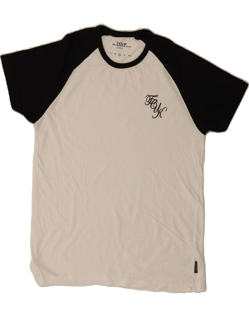 FCUK Womens T-Shirt Top UK 14 Large White Colourblock Cotton Vintage Fcuk and Second-Hand Fcuk from Messina Hembry 