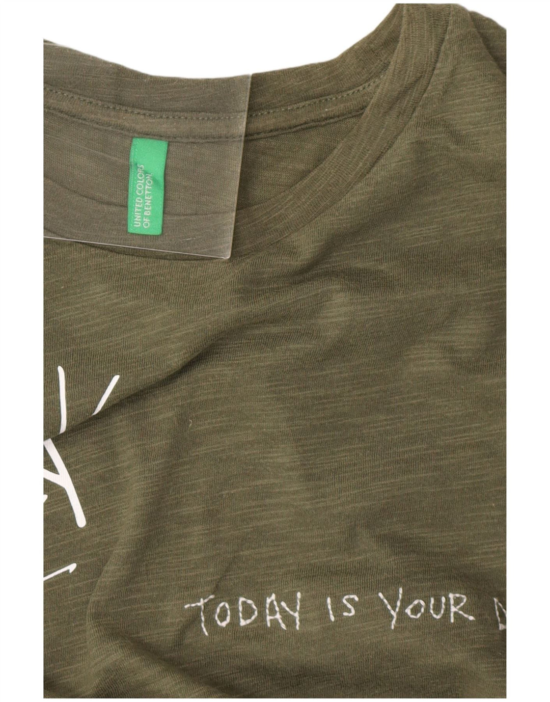 BENETTON Ženska grafička majica kratkih rukava UK 14 srednje kaki boje