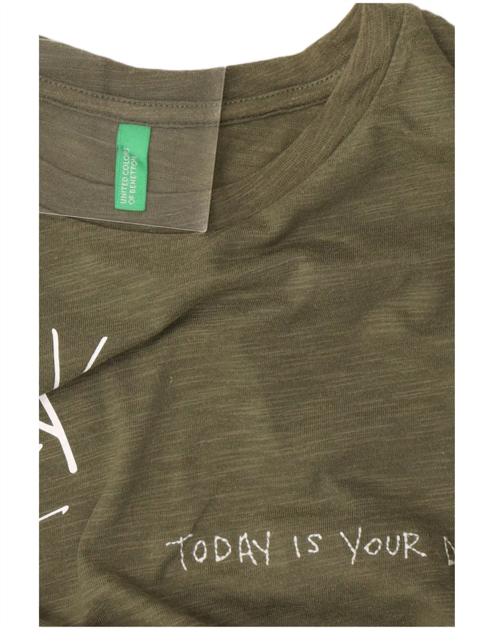 BENETTON Ženska grafička majica kratkih rukava UK 14 srednje kaki boje