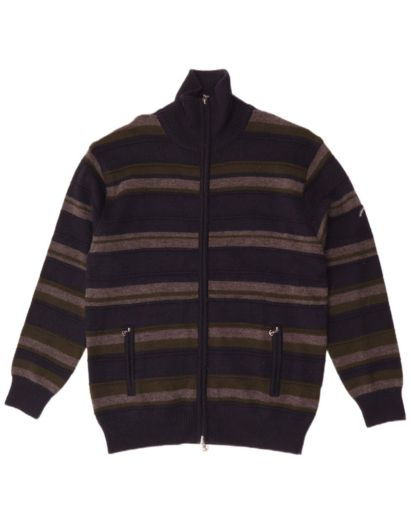 Vintage muški kardigan džemper 2XL od tamnoplave prugaste merino vune