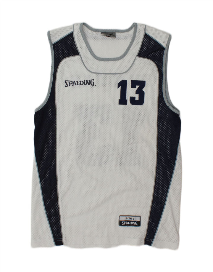 SPALDING Mens Graphic Vest Top Small White Colourblock Polyester Vintage Spalding and Second-Hand Spalding from Messina Hembry 