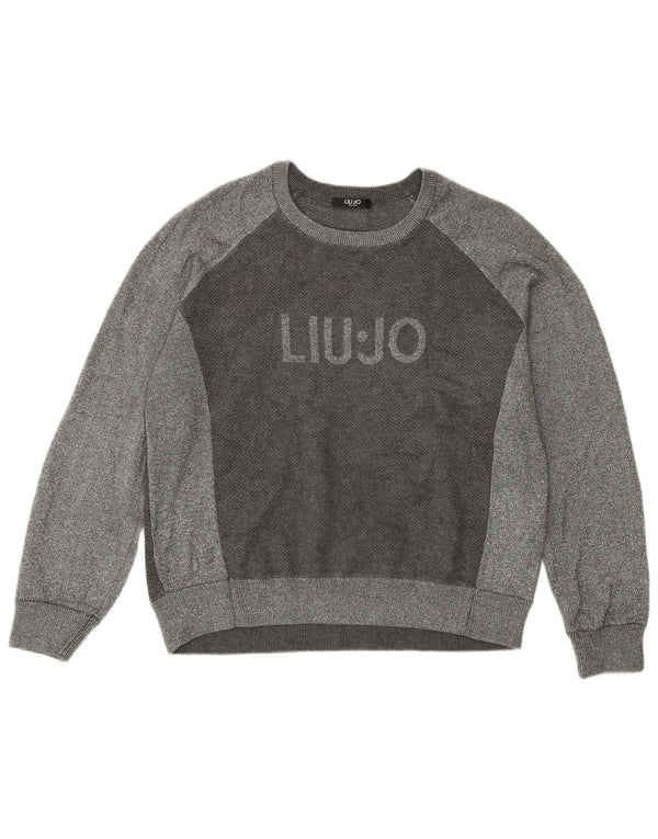 Liu Jo Womens Crew Neck Jumper Sweater UK 14 Large Silver Colourblock