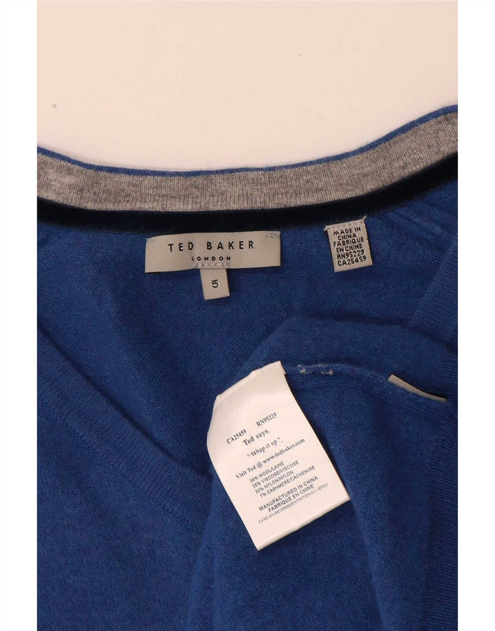 Ted Baker, ženski džemper s V-izrezom, veličina 5 XL, plava vunena