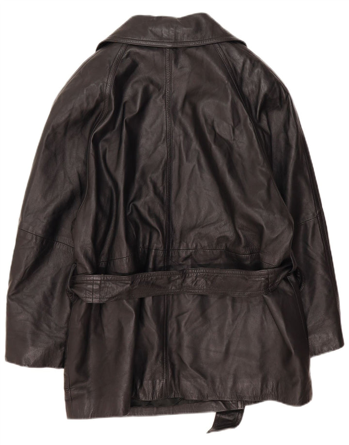 Vintage ženski dvoredni veliki kožni kaput EU 40 srednje crne boje