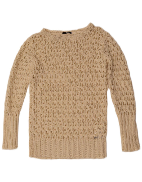Gas Womens See Through Boat Neck Jumper Sweater UK 12 Medium Off White