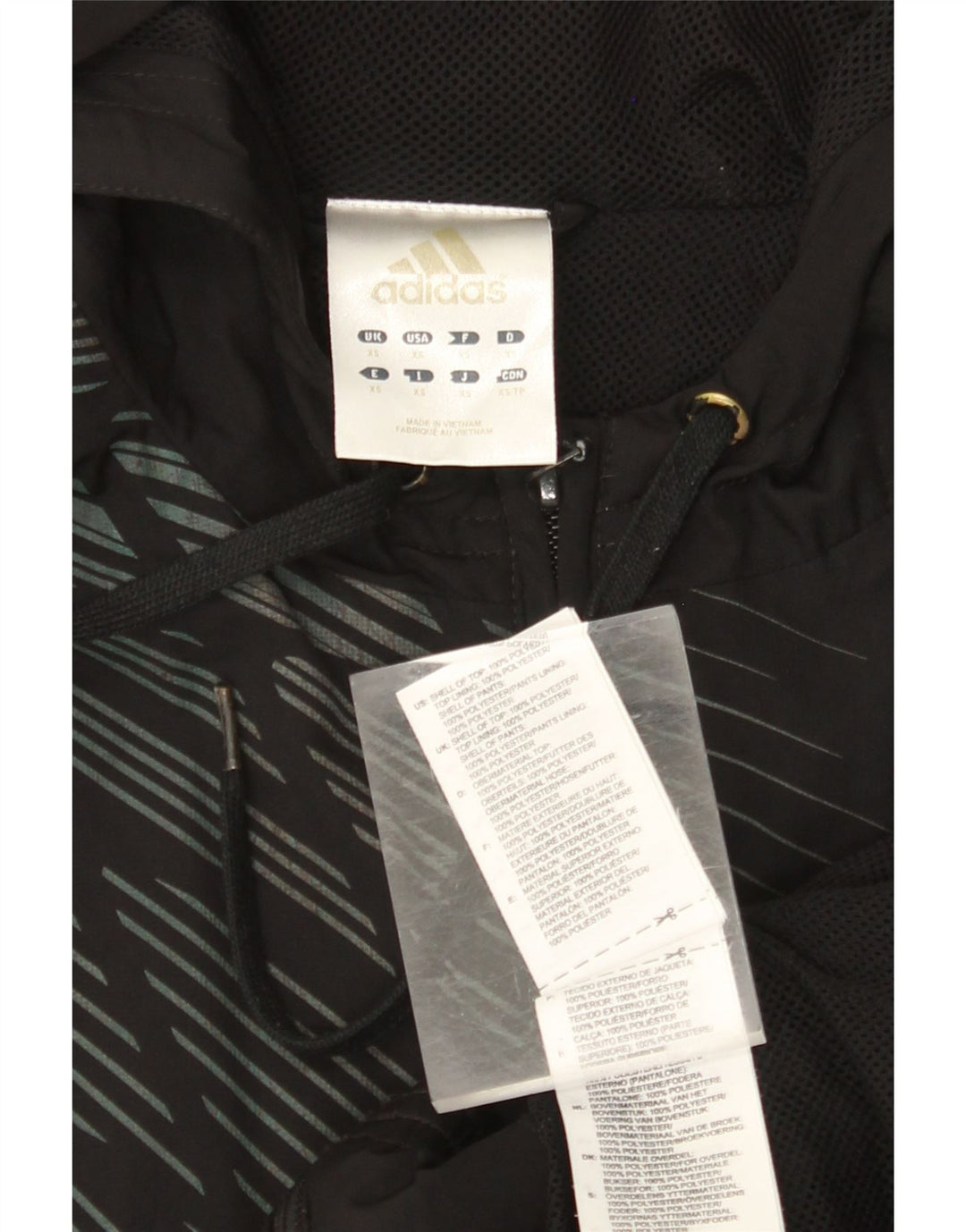 ADIDAS muški pulover s kapuljačom s patentnim zatvaračem XS crni prugasti poliester