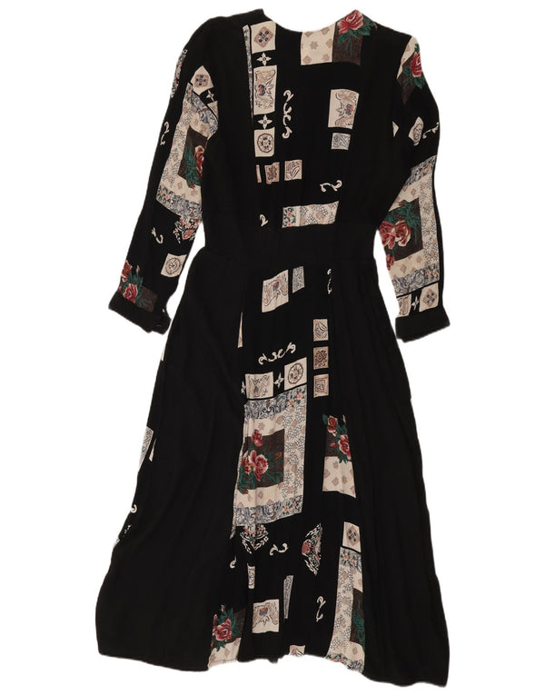 Vintage ženska haljina A-kroja dugih rukava UK 18 XL crna patchwork