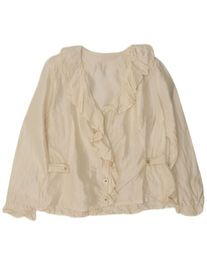 Vintage ženska košulja s volanima sprijeda UK 10 Small Off White