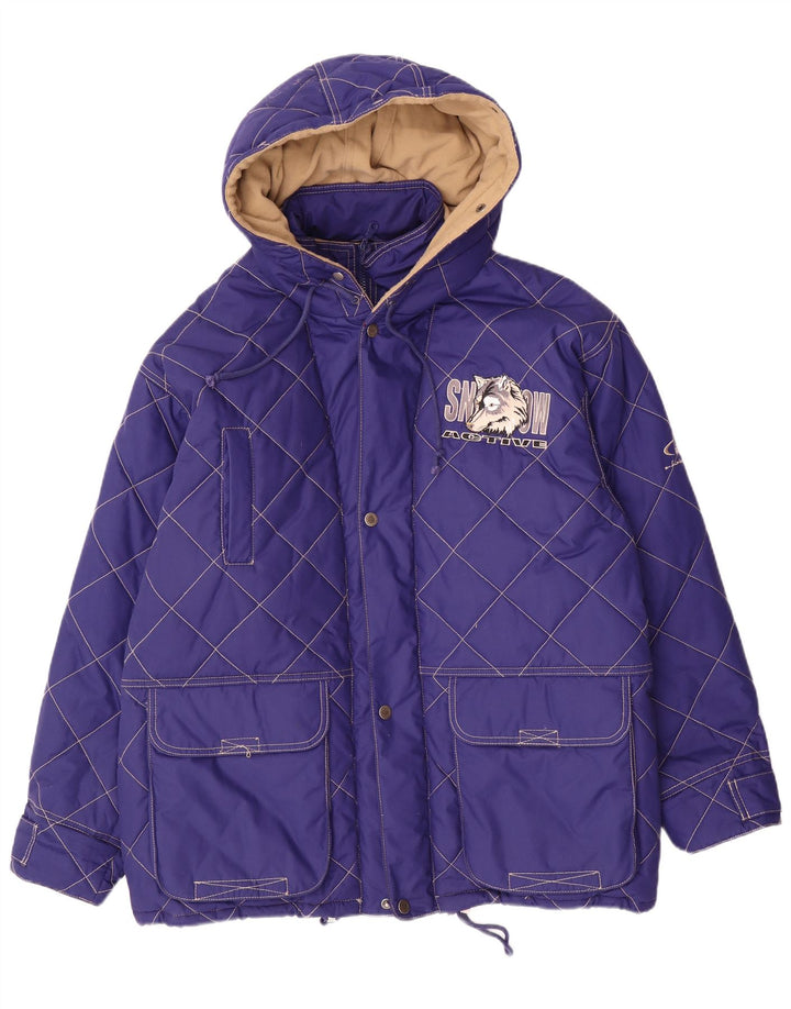 Vintage muška prošivena jakna s kapuljačom UK 42 XL ljubičasti poliester