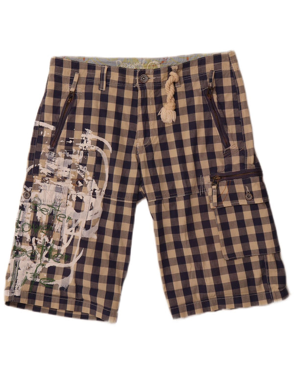 Desigual ženske kratke kargo hlače s grafičkim motivima EU 42 Large W34 mornarsko plava gingham