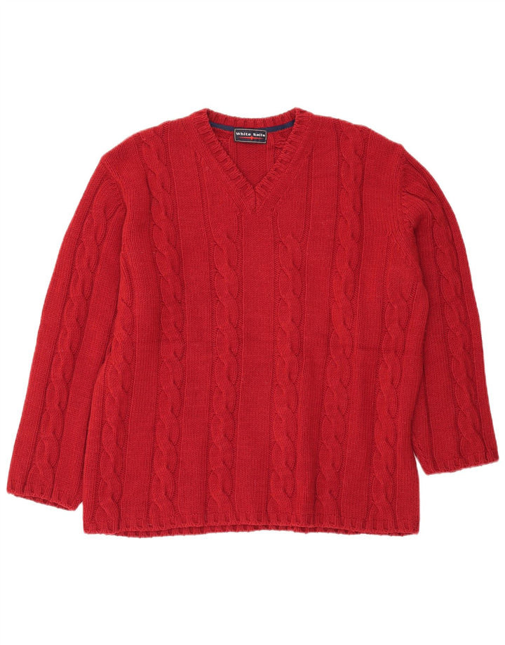 Bijela jedra, muški džemper s V-izrezom XL, crvena merino vuna