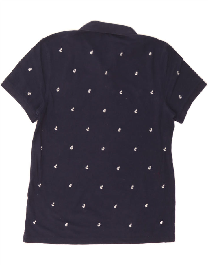 J. CREW Mens Abstract Pattern Slim Fit Polo Shirt Large Navy Blue Cotton Vintage J. Crew and Second-Hand J. Crew from Messina Hembry 