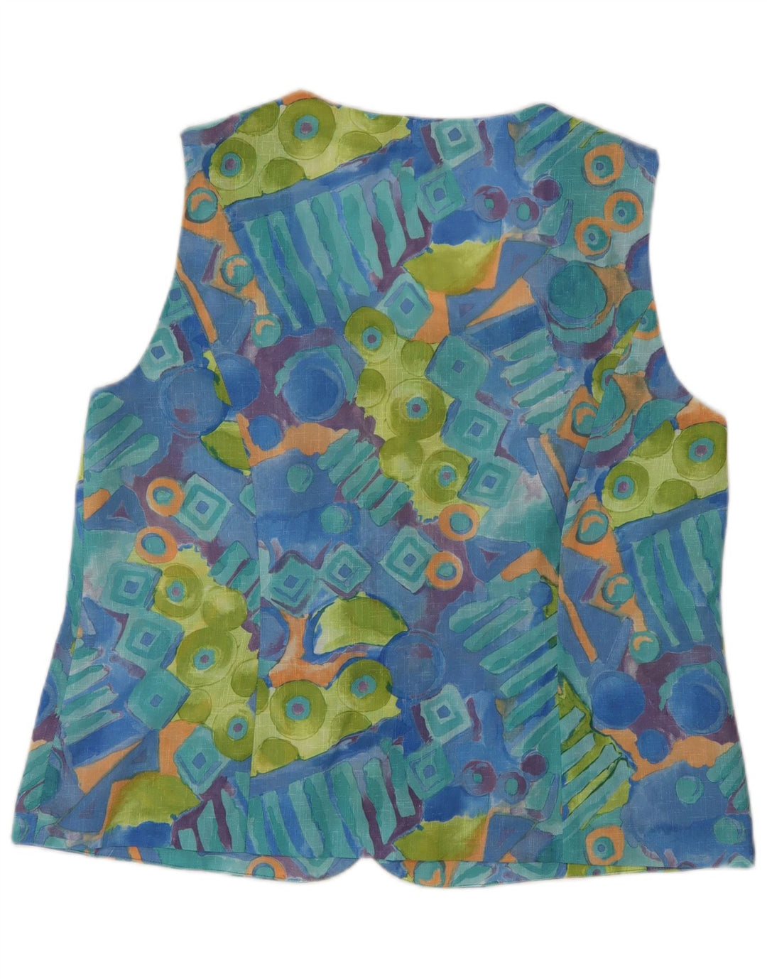 Vintage ženski gornji dio bluze bez rukava UK 16 veliki plavi geometrijski poliester