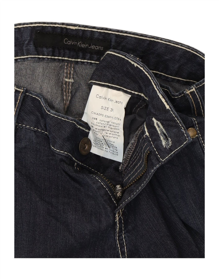 Ženske traper kratke hlače Calvin Klein W31 srednje tamnoplavi pamuk
