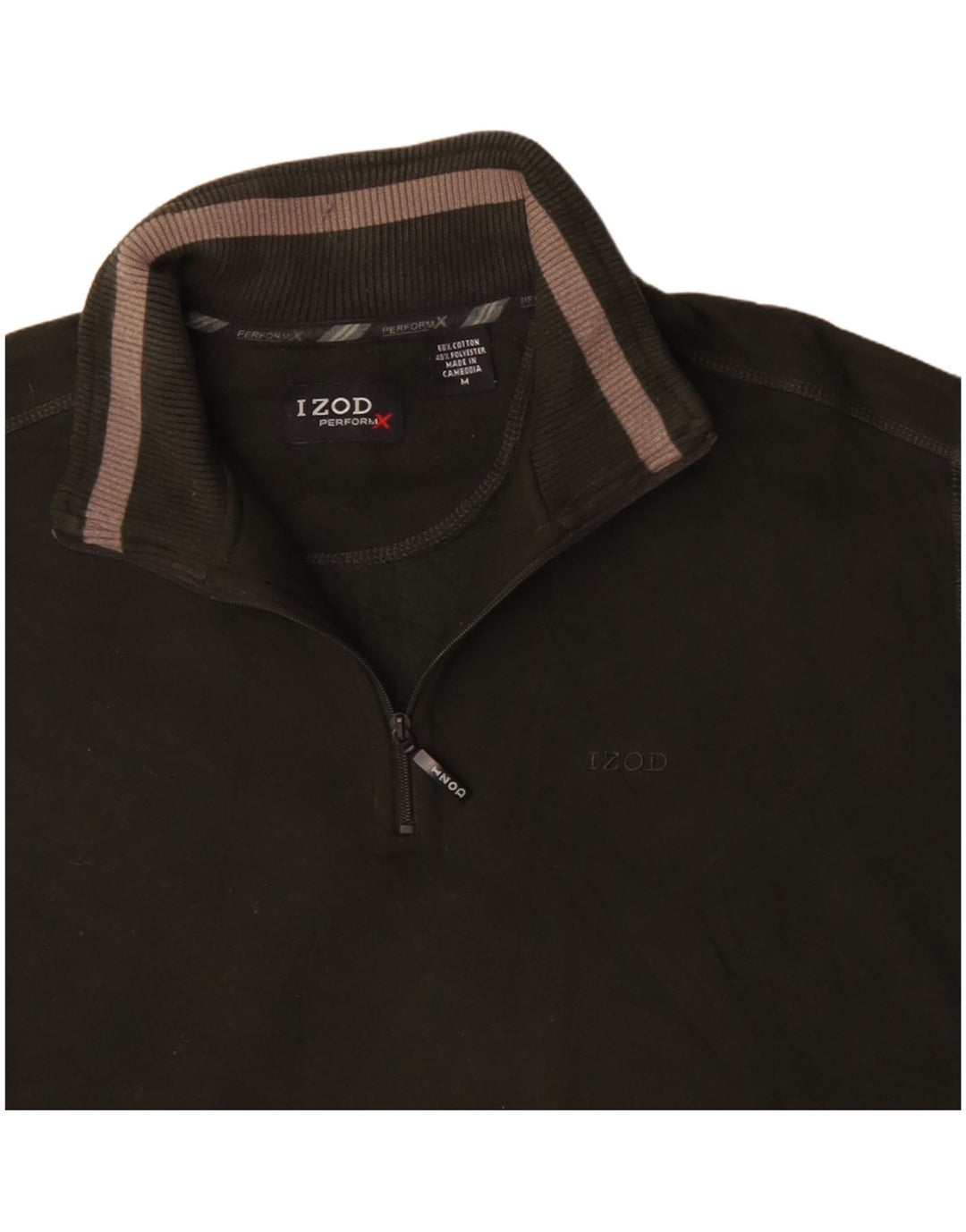 IZOD Muška majica s izrezom na patentni zatvarač Srednji kaki pamuk