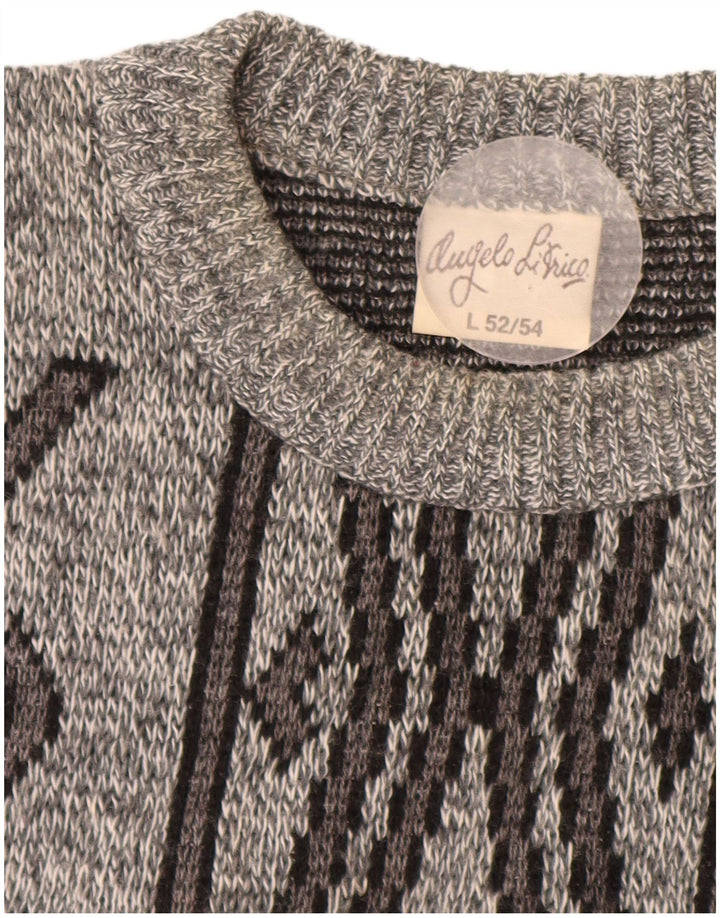 ANGELO LITRICO Muški džemper s okruglim izrezom IT 52/54 veliki sivi geometrijski