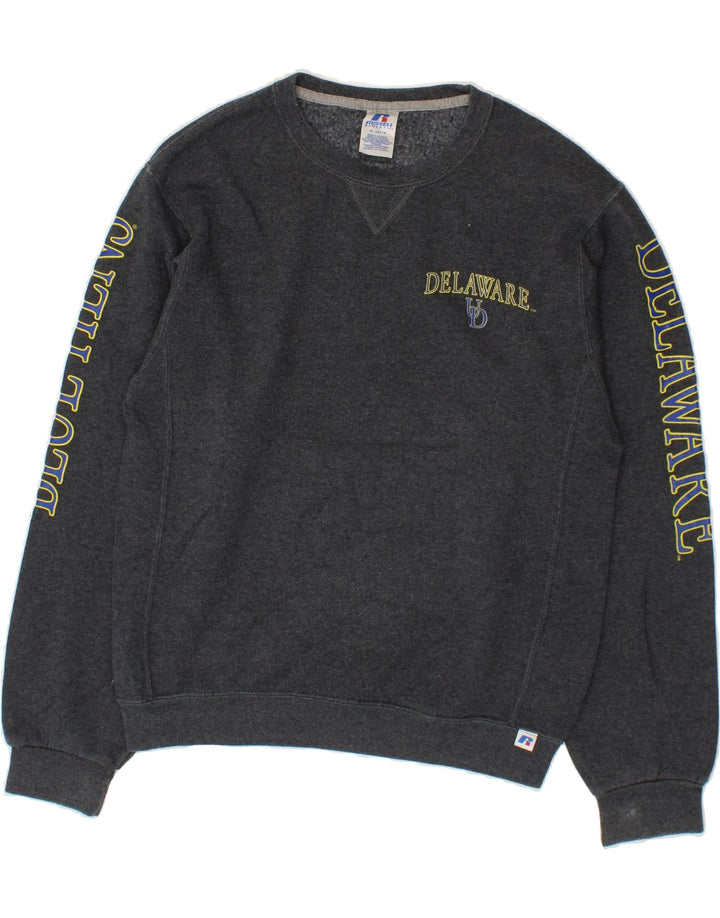 RUSSELL ATHLETIC Mens Delaware Graphic Sweatshirt Jumper Small Grey Cotton Vintage Russell Athletic and Second-Hand Russell Athletic from Messina Hembry 