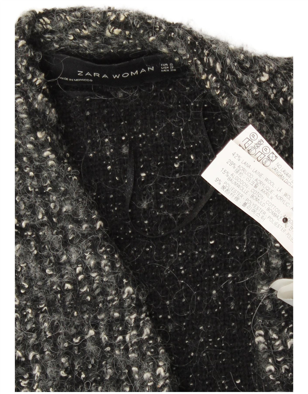 Zara ženski preveliki otvoreni kardigan pulover UK 10 Small Grey Flecked Wool