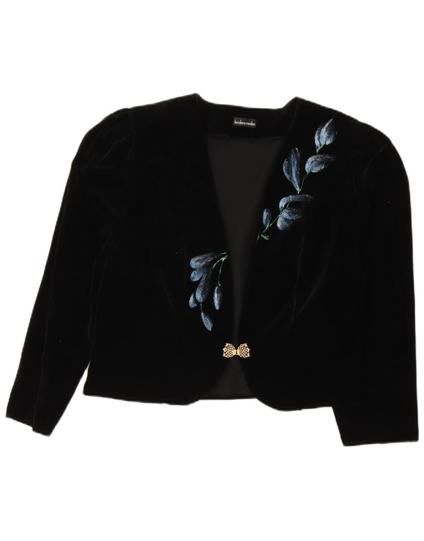 Vintage ženska jakna od baršunastog sakoa UK 16 Velika crna vunena cvjetna jakna