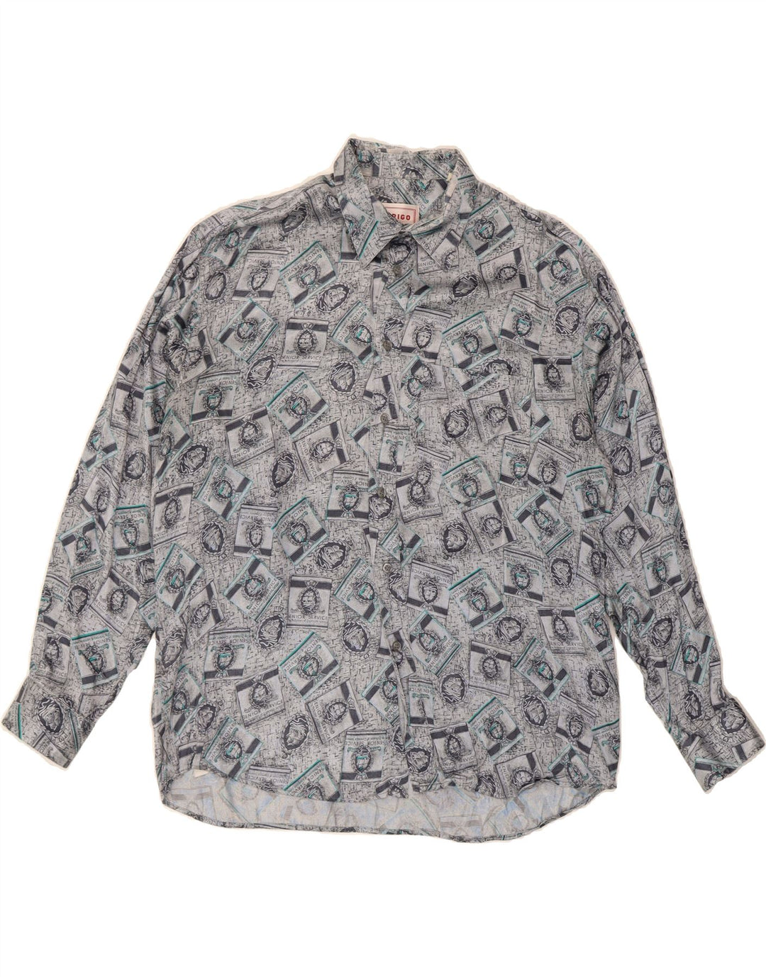 RODRIGO Mens Graphic Shirt Size 16 1/2 42 Large Grey Acetate Vintage Rodrigo and Second-Hand Rodrigo from Messina Hembry 