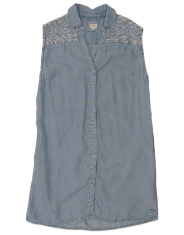 PEPE Jeans Ženska šator haljina bez rukava UK 10 Small Blue Fair Isle Lyocell