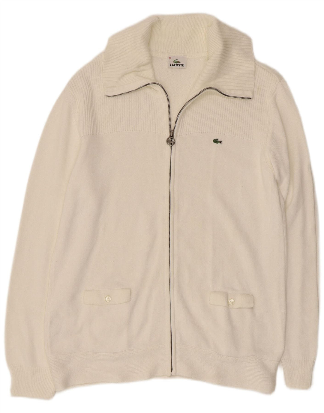 LACOSTE ženski kardigan džemper, veličina 46 XL, bijeli pamuk