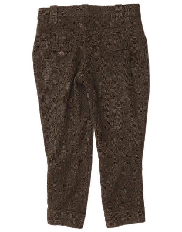 Zara Womens Riding Cropped Trousers EU 38 Small W28 L25 Khaki Herringbone