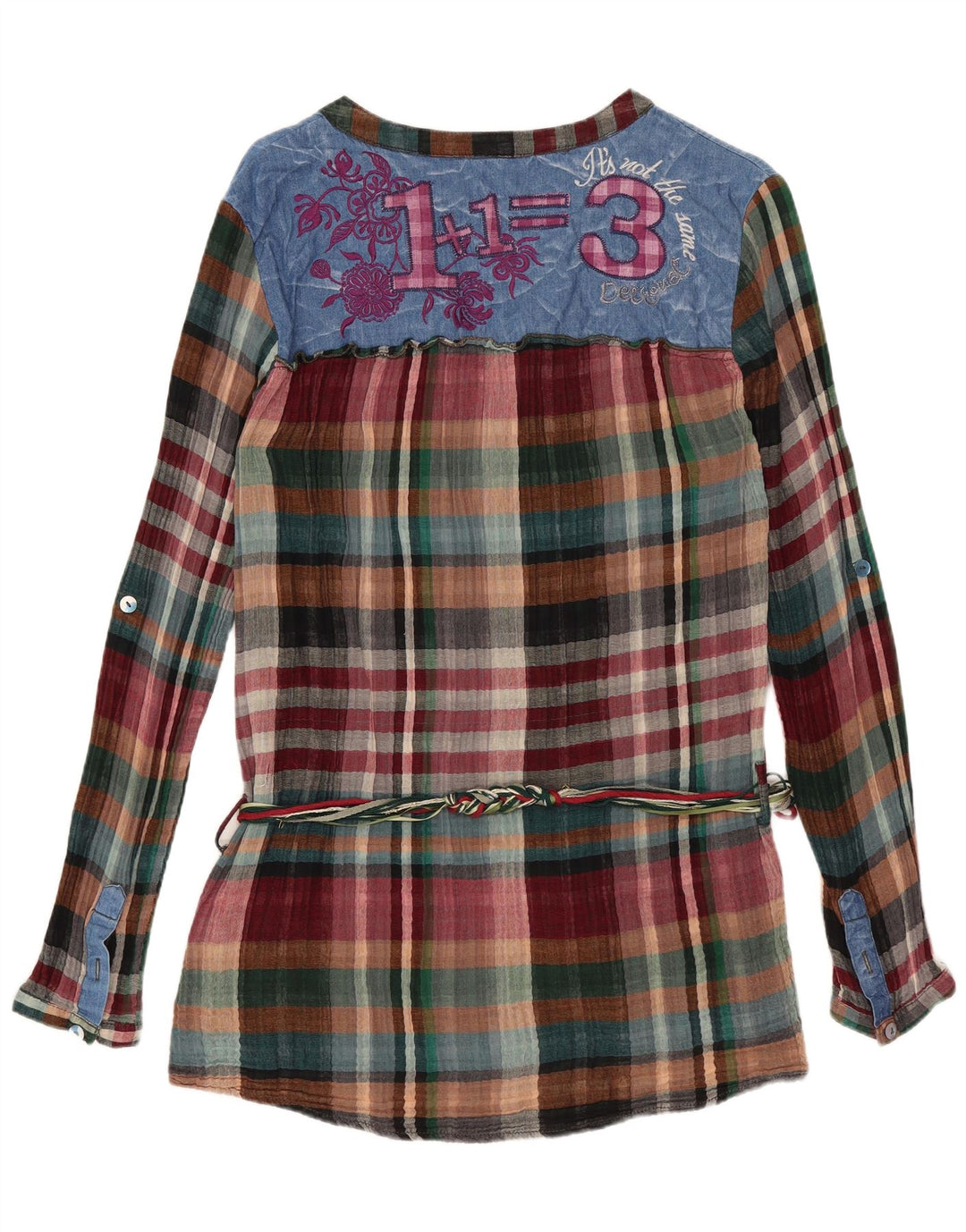 DESIGUAL gornji dio ženske grafičke bluze UK 16 veliki šareni karo
