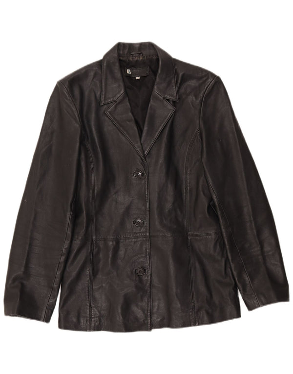 Vintage ženska kožna jakna s 3 gumba UK 14 Velika crna kožna