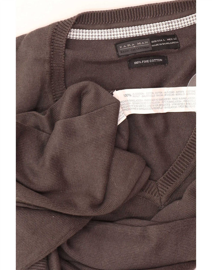 Zara muški pulover s V-izrezom, veliki sivi pamuk